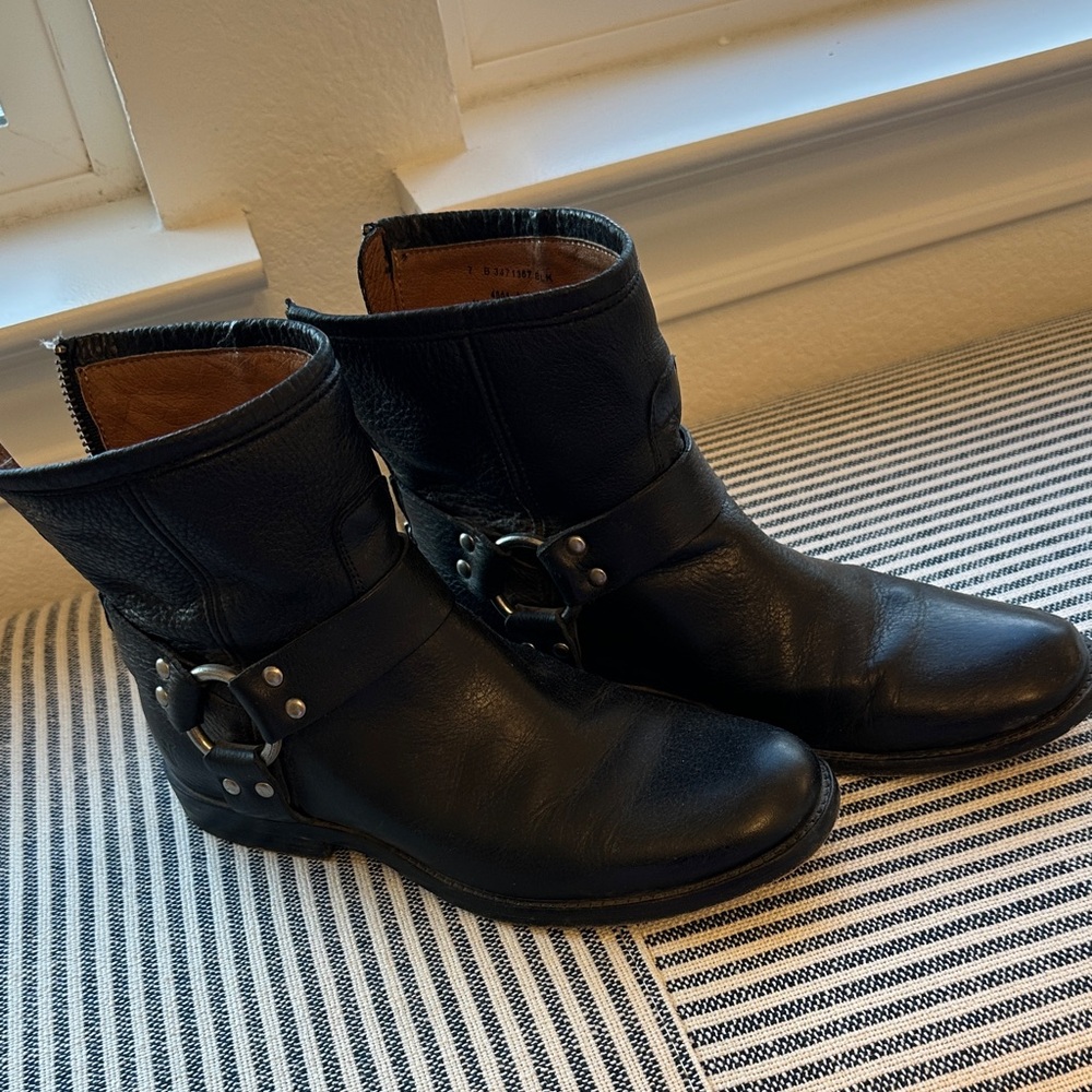Frye Black Leather Ankle Boots